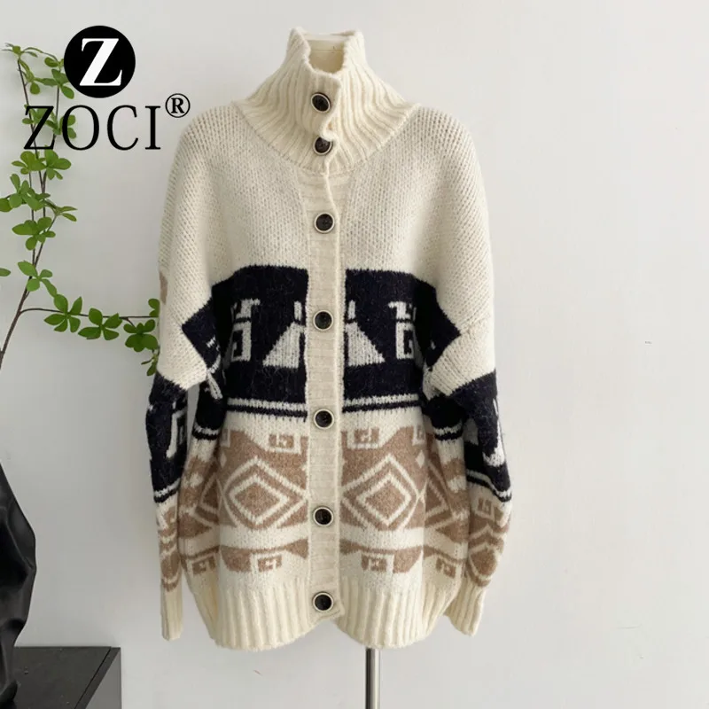 [ZOCI] White Island Sweater Autumn Winter 2024 College Style Knitted Cardigan Jacket Design Sense Top