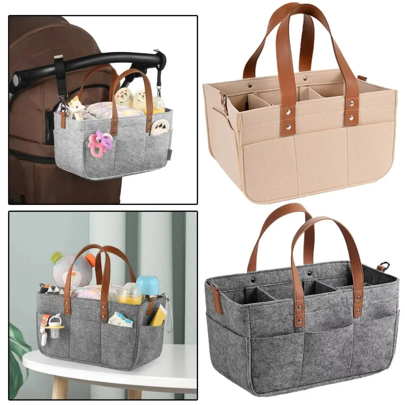 Lightweight Multifunctional Maternity Bag Travel Children\'s Clothes Storage Basket Foldable Felt Shopping Bag Diaper Bag