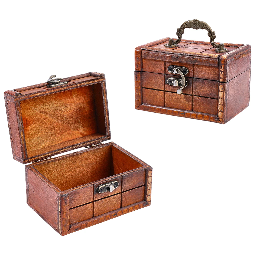 Vintage Wooden Jewelry Boxes Retro Rectangle Wooden Storage Treasure Chests 11.8x8.1x7.8cm for Trinkets Jewelry Storage
