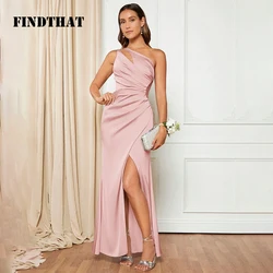 Findthat One-Shoulder-Brautjungfernkleid, ausgeschnitten, gerüscht, geteilter Oberschenkel, Satin, Meerjungfrau, ärmellose Abendkleider, bodenlang, individuell gestaltet