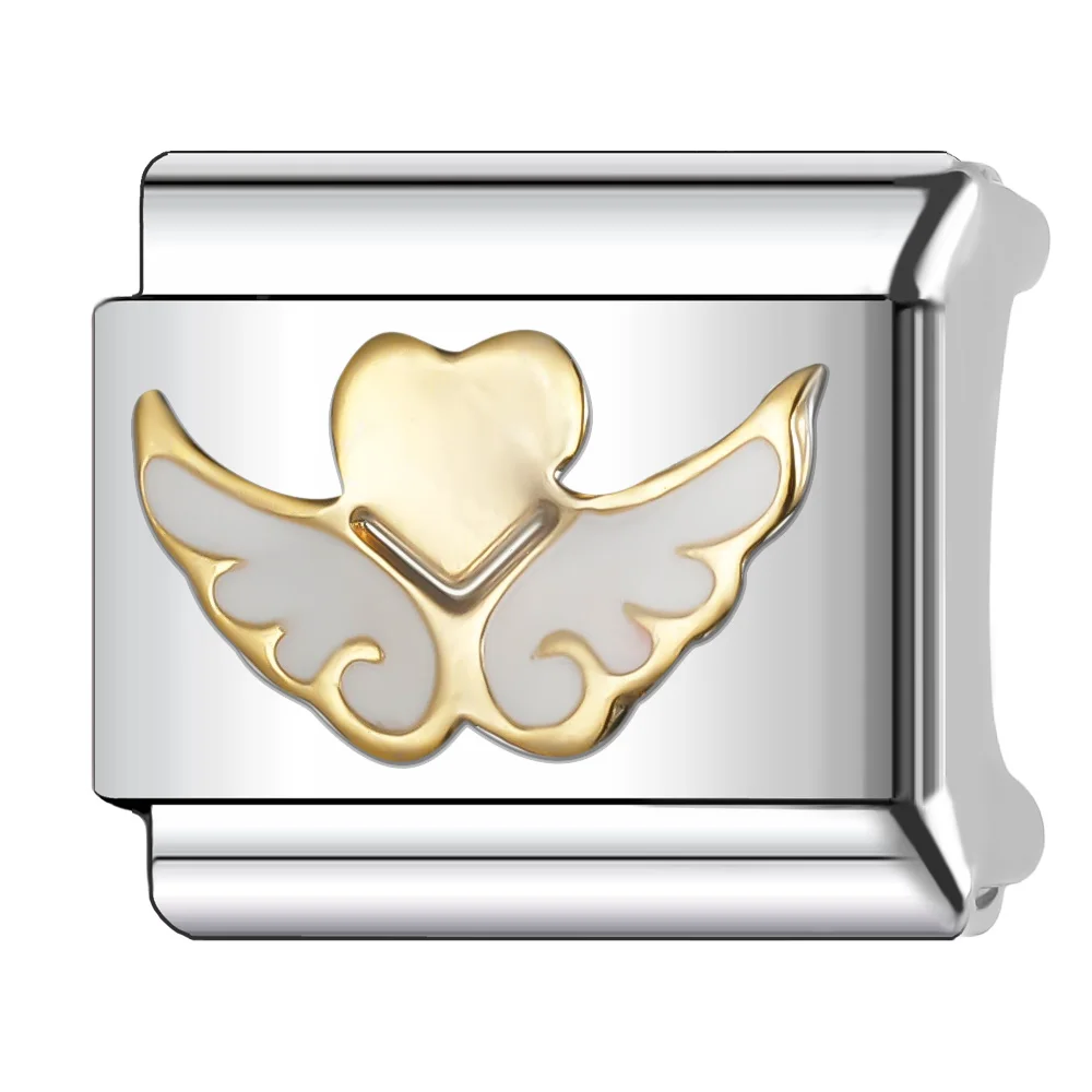 Trusta 2024 Cute Golden Hope My Angel  Charm Italian Links 9mm Bracelet Stainless Steel for Women DIY Jewelry Wholesale N237
