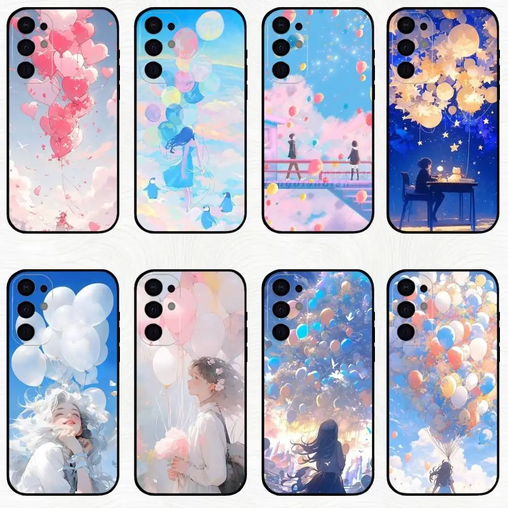 

Balloon and Girl Phone Case For Samsung S25,S24,S23,S22,S21,S20,Plus,Fe,Lite,Others Black Cover