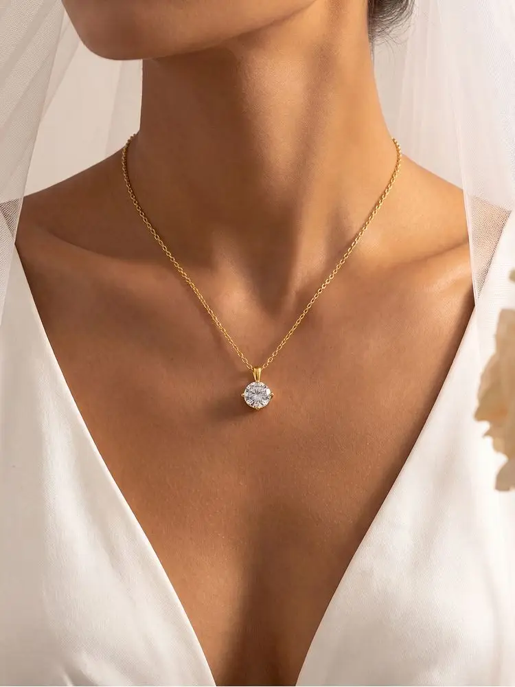 DWJ 1–3 ct echter Moissanit-Diamant-Halskette für Damen, Hochzeit, Alltag, Party, Original, 925er Sterlingsilber, luxuriöser edler Schmuck – Detail 4