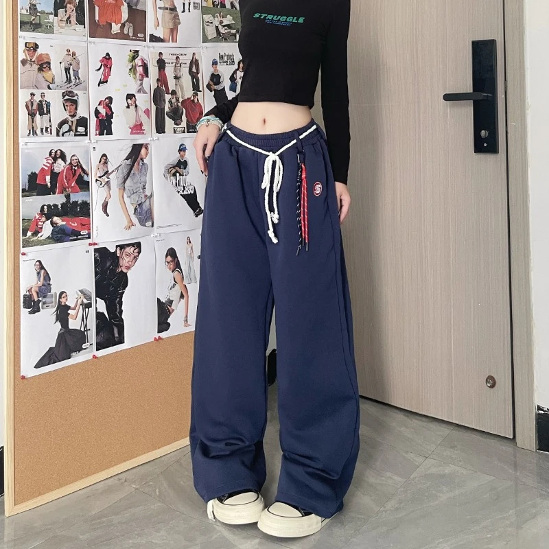 Solid Color Sweatpants Women 2024 Autumn New Straight Leg High Street Loose Full Length Pants Versatile Casual Trousers Female