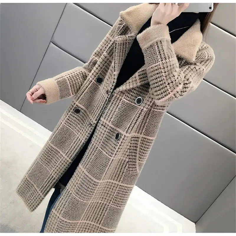 

Imitation Mink Cashmere Coat Mid Long Faux Mink Velvet Jacket 2024 Winter Fall Loose Slim Thick Plaid Coat Soft Faux Fur Jackets