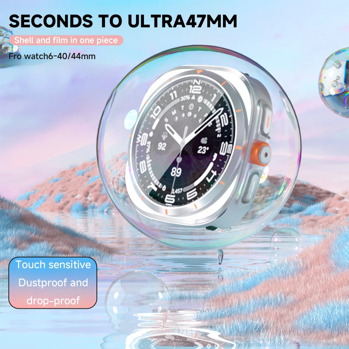 تغيير إلى حافظة Ultra لساعة Samsung Galaxy Watch 7 6 40mm 44mm ترقية إلى Galaxy Watch Ultra 47mm واقي شاشة من الزجاج المقسى