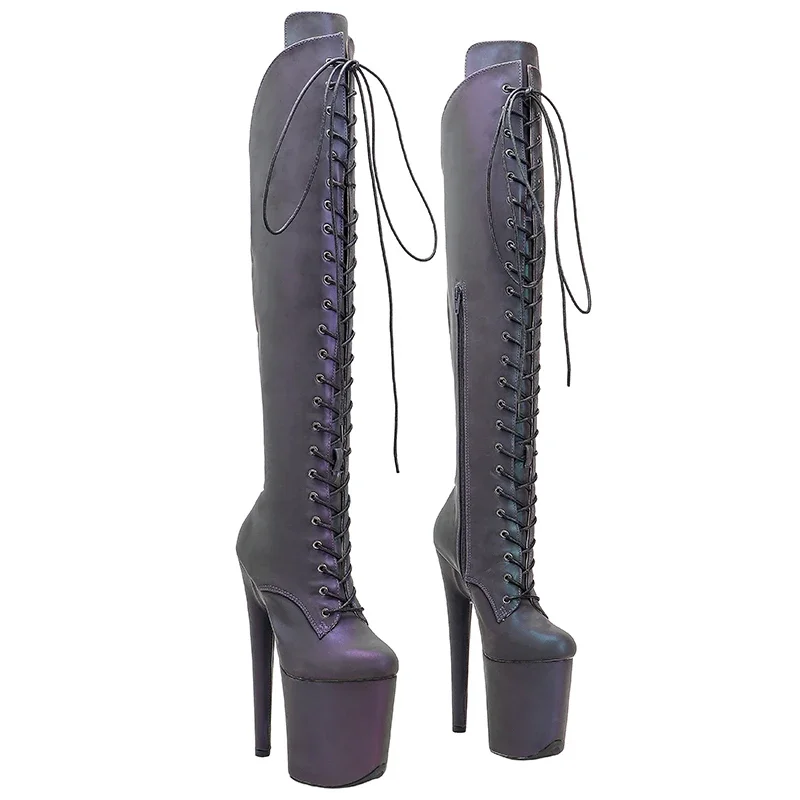 Leecabe 20CM/8inches catwalk boots super high heel platform boots model nightclub  knee high boots 5B