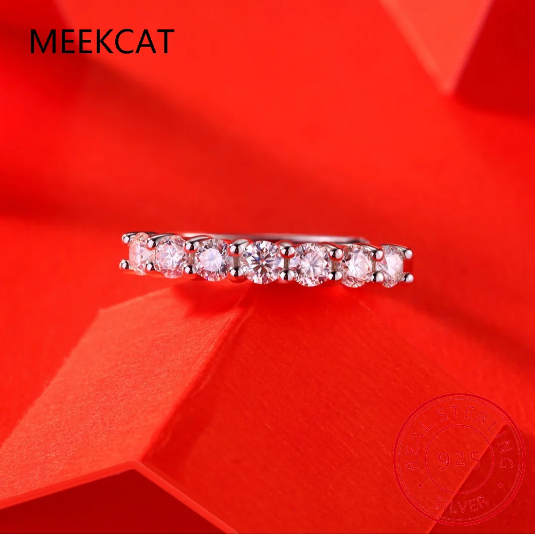 Anillo de moissanita redondo de 3mm, chapado en oro blanco de 18 quilates, joyería fina de Plata de Ley 925, Anillos de compromiso de boda, Anillos para mujer y hombre