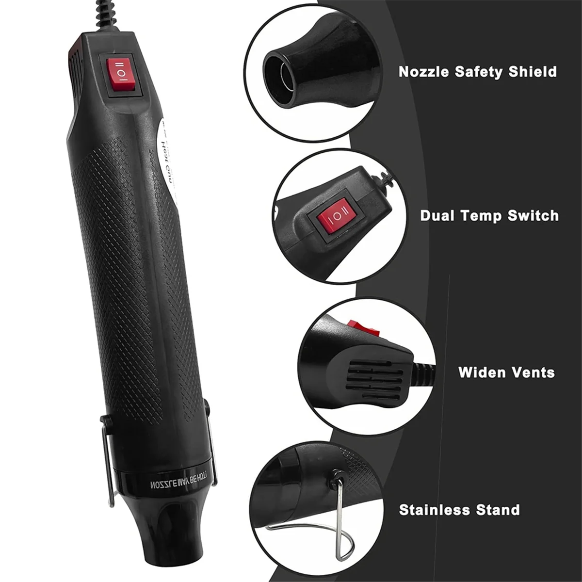 (A75U) Mini Hot Air Gun Dual Speed Temperature Adjustment Fast Hot Air Gun Handmade Soft Clay Drying Shaping EU Plug