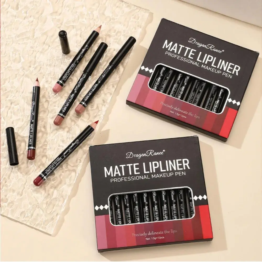 Matita per labbra opaca a lunga durata Set da 12 colori Kit per trucco labbra con matita in legno nudo ad alto pigmento impermeabile per l'uso quotidiano