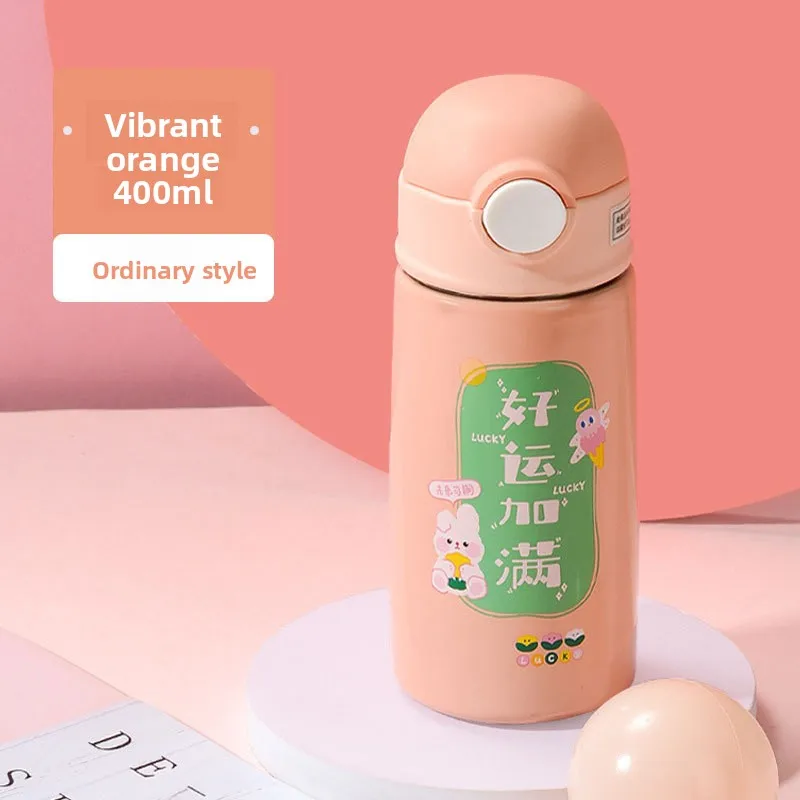 

Cartoon Stainless Steel Kids' Thermos Cup, Large Capacity, With Straw, Safe Odorless Material, For Home & Outdoor, Gift-Grade