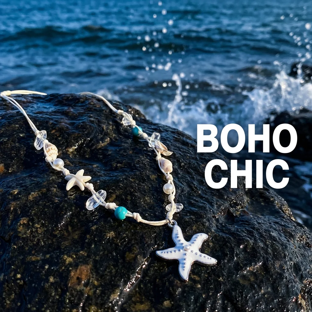 Boho Seestern-Anhänger Halskette Verstellbare Strand-Urlaubskette für Frauen Sommer-Feiertags-Party-Accessoires – Detail 2