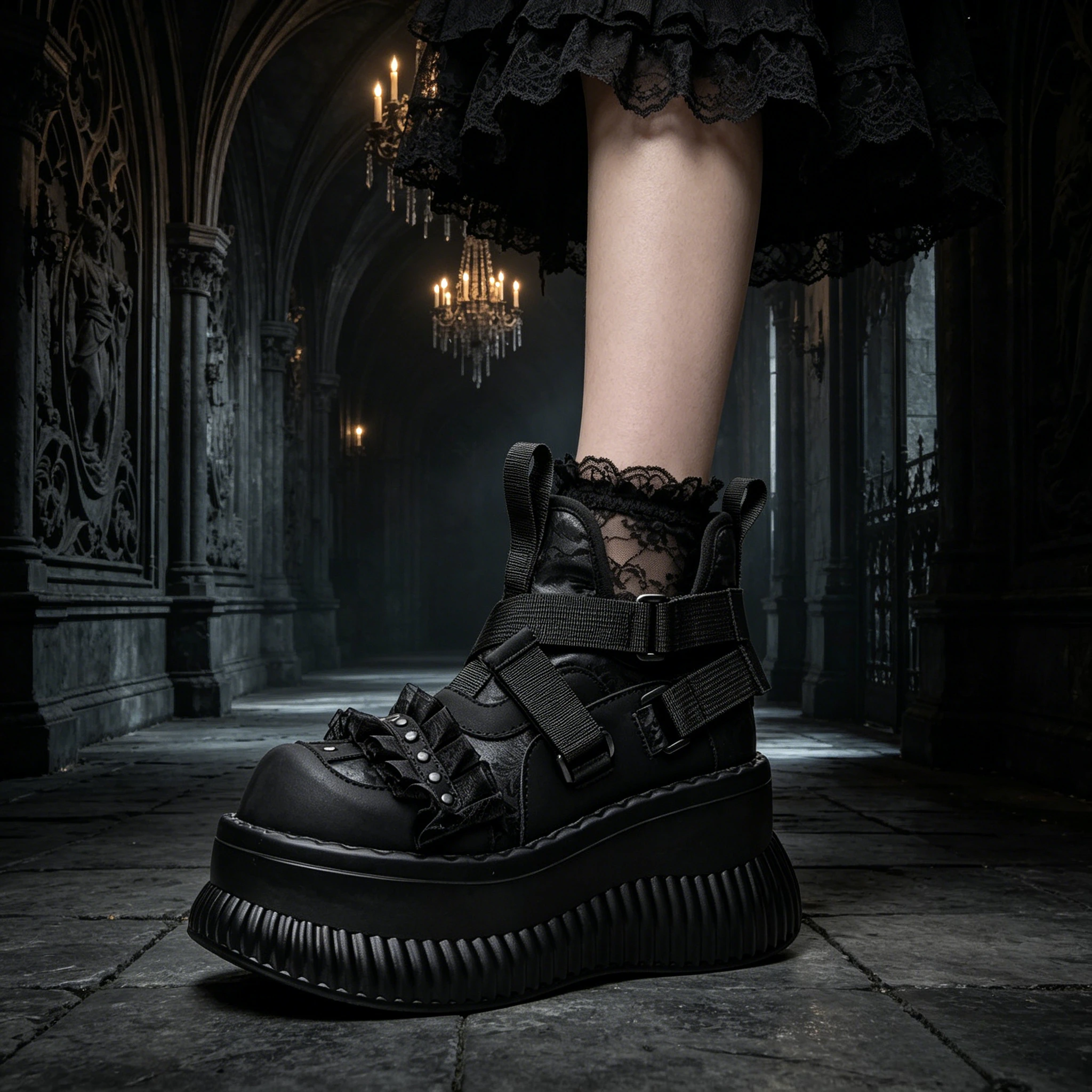 Thick-soled Mary Jane Shoes for Women Lace Lolita High-top Big-headed Casual Shoes Women Chunky Sneakers