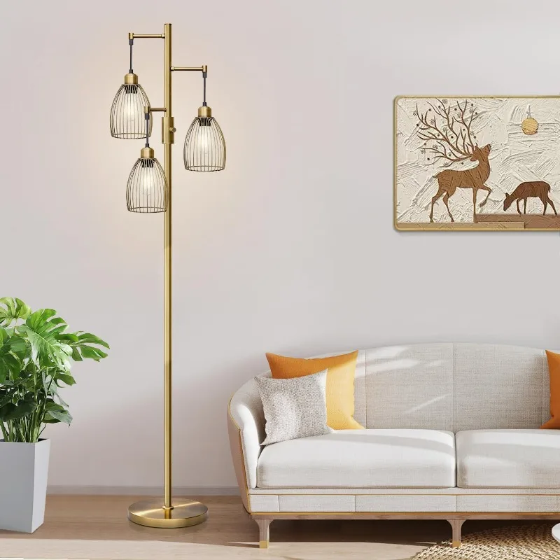 

Dimmable Floor Lamp, 3 x 800LM LED Edison Bulbs Included, Farmhouse Industrial Floor Lamp Standing Tree Lamp