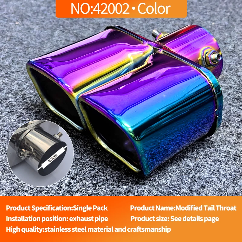 Car Stainless Steel TailPipe Exhaust Pipe Muffler Tail Throat Stainless Square 6.5CM Double Head Exhaust Pipe Muffler