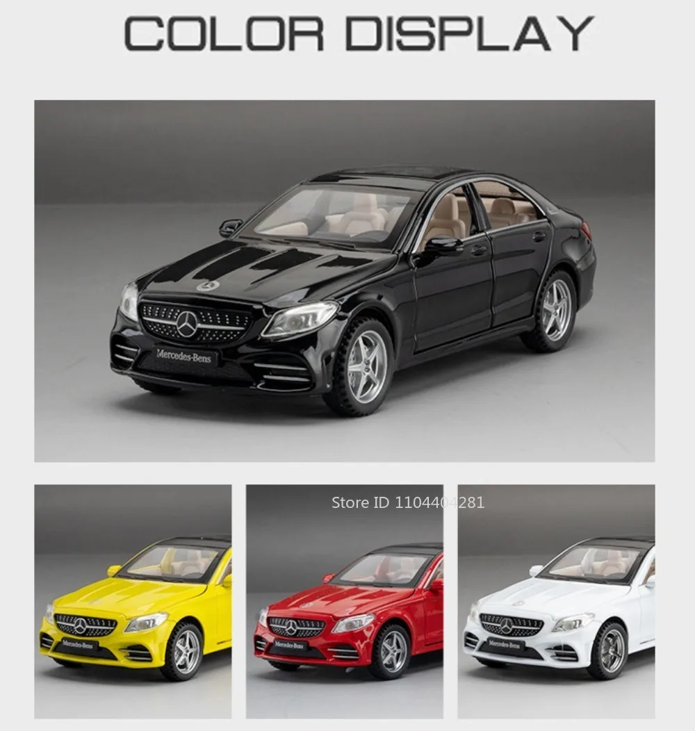 1:32 C260L E300L Legierungsdruckguss-Modell, Spielzeugauto, 6 Türen, geöffnet, Ton, Licht, zurückziehbare Gummireifen, Miniaturfahrzeug für Kinder – Detail 3