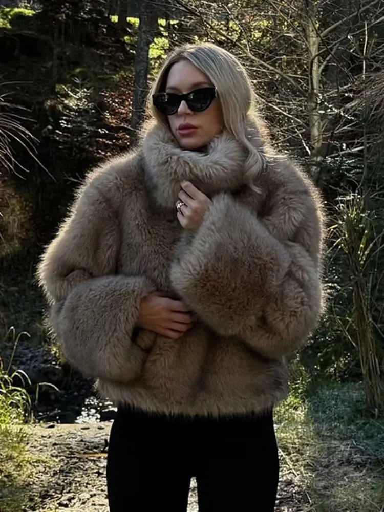 

HH 2024 Woman High Collar Warm Faux Fur Pullover Sweatshirts Women Winter Loose Long Sleeve Casual Slim Top Streetwear