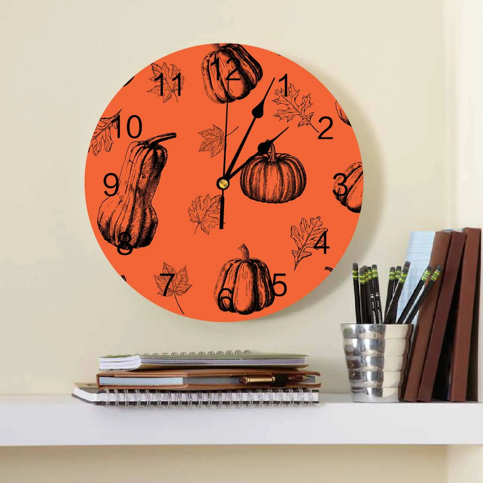 Autumn Thread Draft Pumpkin Wall Clock Large Modern Kitchen Dinning Round Wall Clocks Bedroom Silent Hanging Watch