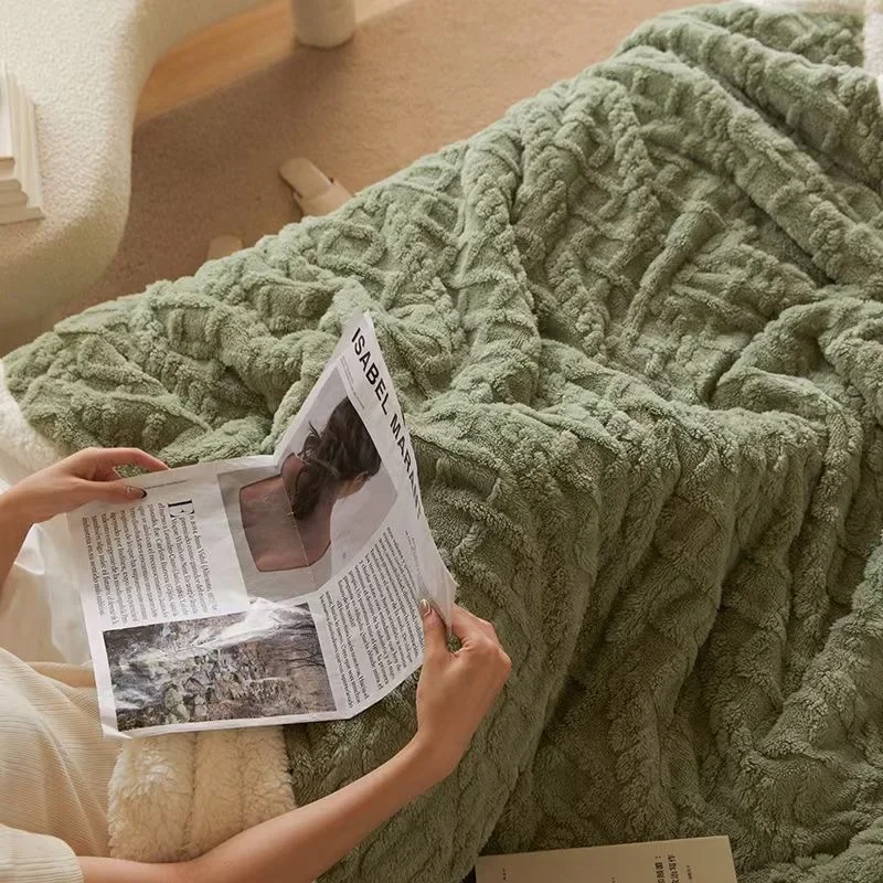 Thick Blanket Lamb Wool Warm Sleeping Double Side Microfiber Flannel Fleece Blankets for Bed Cozy Comfortable Super Soft Quilt
