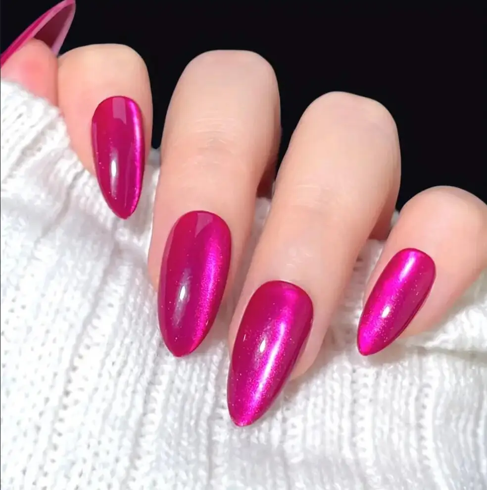 เจลแม่เหล็กตาแมว 1 ชิ้น 10 มล. เจลแม่เหล็กสะท้อนแสงสีม่วงชมพูประกายกลิตเตอร์ ยาทาเล็บเจลกึ่งถาวรแบบยูวี/แอลอีดี