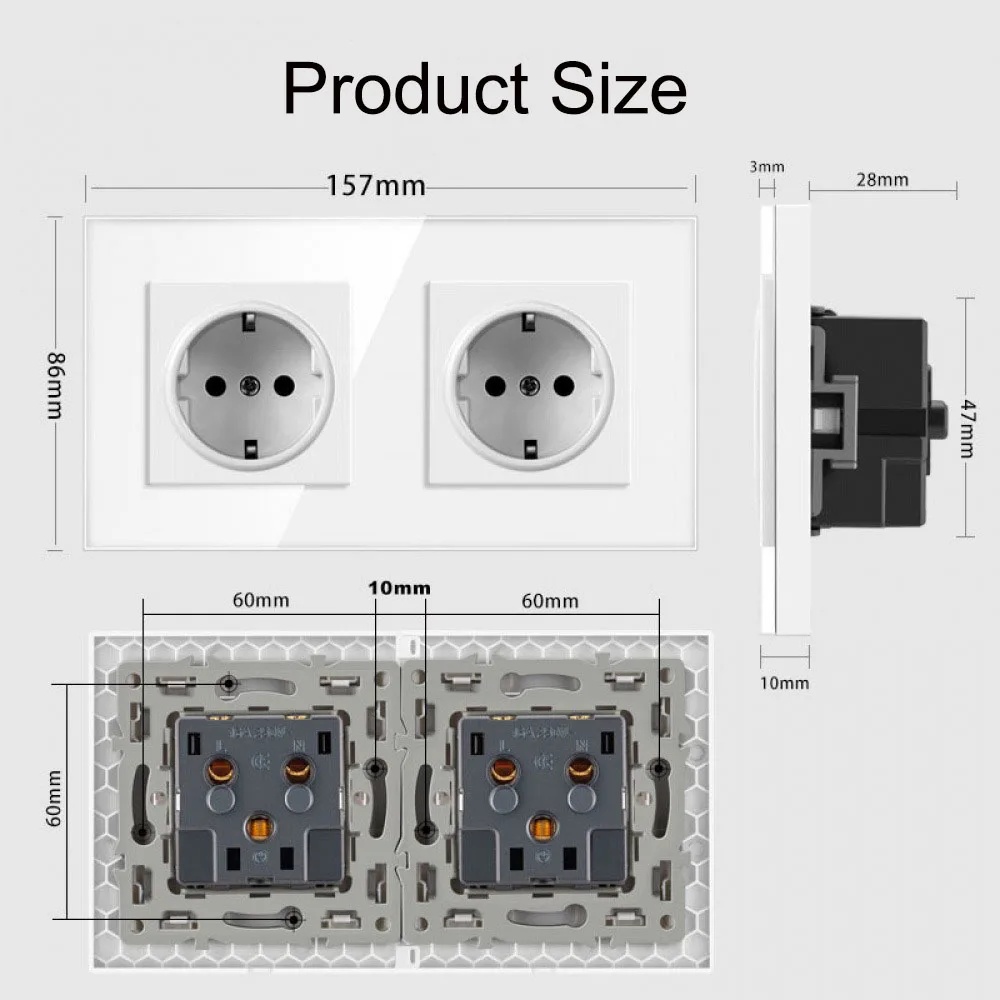 

2 Way Wall Panel Power Socket Plug 16A European Standard Power Socket 157mm*86mm PC Flame Retardant Power Socket