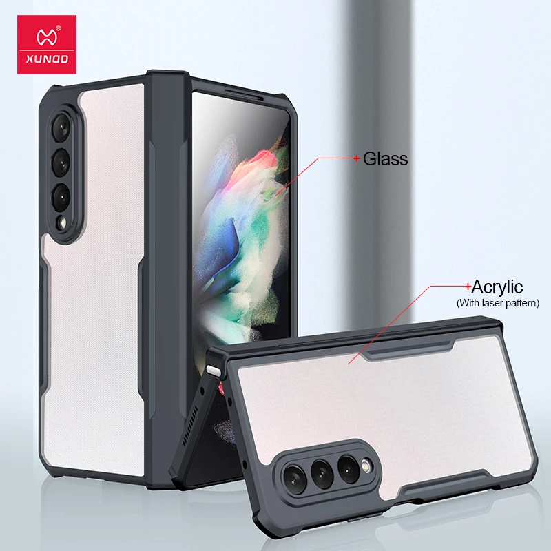 Xundd For Samsung Galaxy Z Fold 3 4 5 6 Foldable Case Airbag Anti-drop Camera Protect Glass&PC&TPU Transparent Cover For 폴드5 케이스