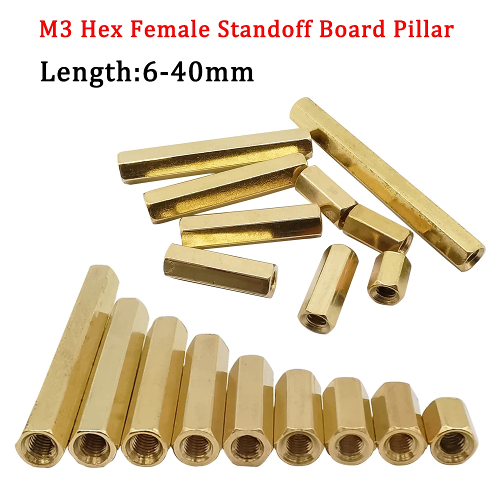 10Pcs M3 Female To Female Hex Brass Standoff Spacer 6mm-40mm Hexagonal Stud Spacer Hollow Pillar Hexagonal Double Pass Column