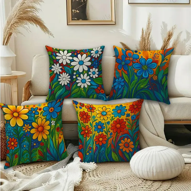 Fresh colorful daisy pattern digital printing pillow cover Short plush Suitable living rooms bedrooms sofas throw cushion cover