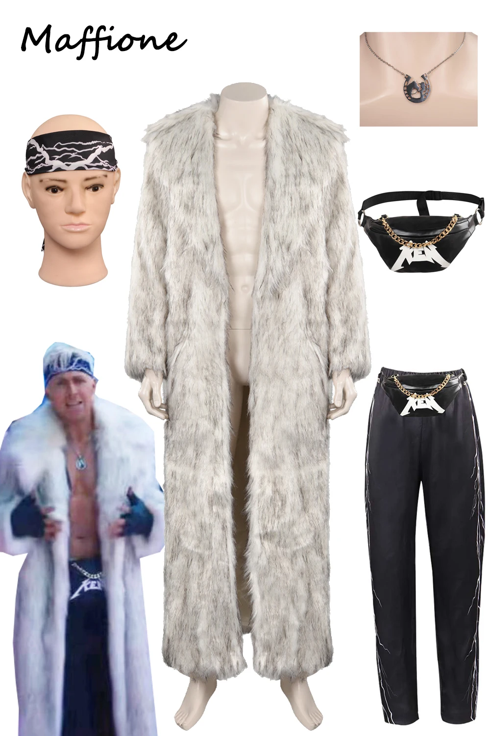 Ken Cosplay bianco lungo cappotto di pelliccia Costume film Barbei travestimento abiti borse fascia collana uomini adulti Roleplay abiti di Halloween