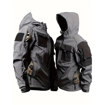 Men's Waterproof Fleece-Lined Tactical Jacket 3 Men Lurker Shark Skin Soft Shell Tactical Jacket Waterproof Fleece Hooded Coat Hunt Clothes Outdoor New Solid Pocket Jacket Men 3