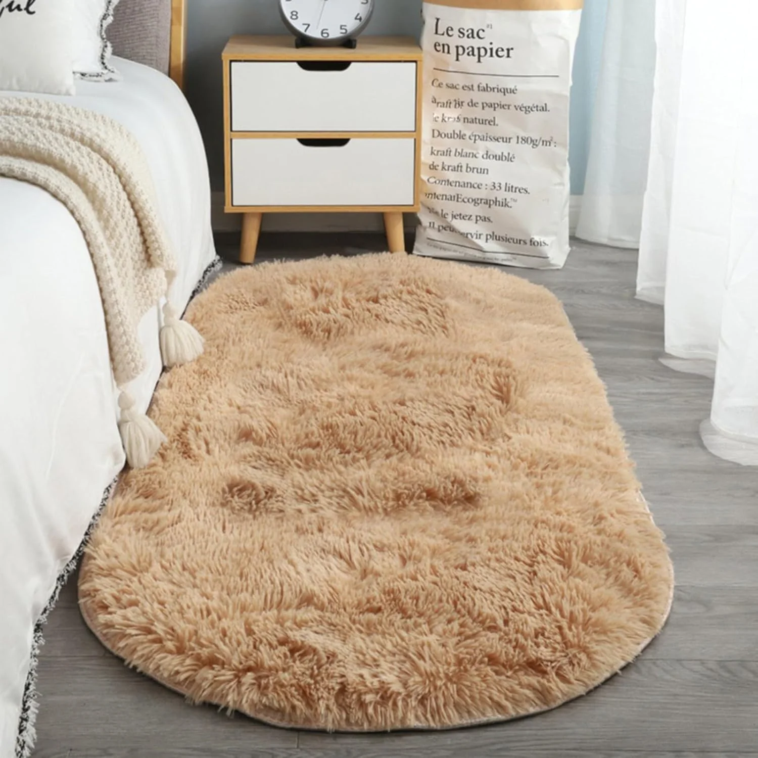 Fluffy Oval Rug for Bedroom 1. x 2 Feet  Soft Coffee Long Plush Area Rug Shaggy Carpet for  Room Bedside Rug for Boys Girls Room