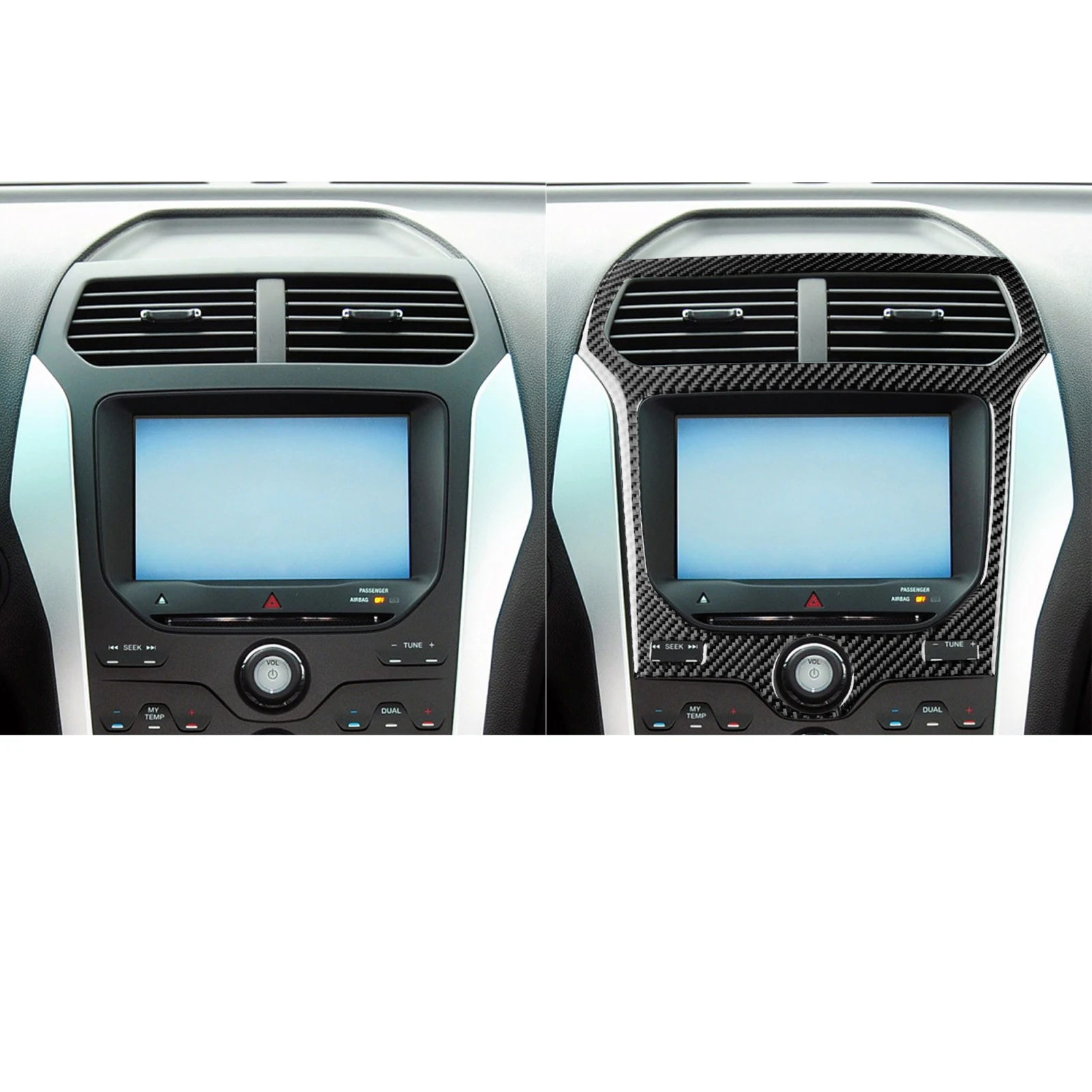 لفورد اكسبلورر 2011 — 2014 اكسسوارات السيارات ألياف الكربون وحدة التحكم المركزية CD راديو لوحة الغطاء الداخلي تعديل ملصق الكسوة