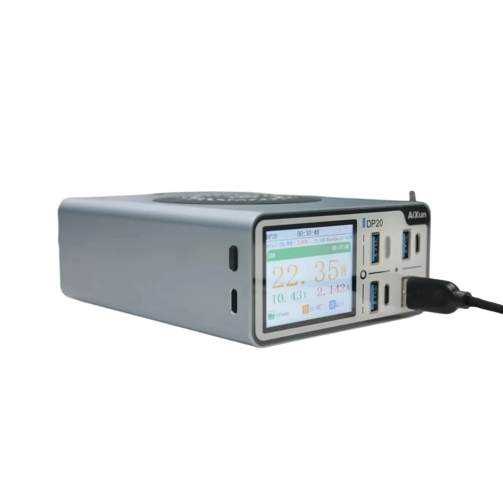 AIXUN DP20 200W chargeur rapide d'intelligence de bureau 15W charge sans fil 2.4 pouces écran HD pour le chargement de téléphone portable