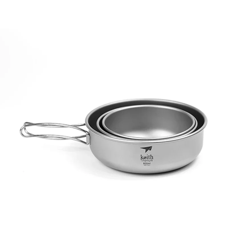 Keith Titanium Folding Bowls Camping Bowl With Foldable Handle Outdoor Camping Picnic Tableware Cutlery 300ml/400ml/500ml/600ml