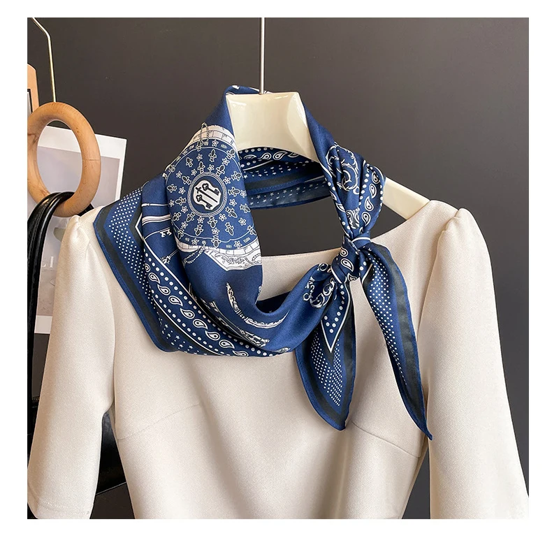 Summer Light Thin Imitation Silk Diamond Scarf Key Print Temperament Green Small Neck Scarf Shirt Scarves Women Neck Protection