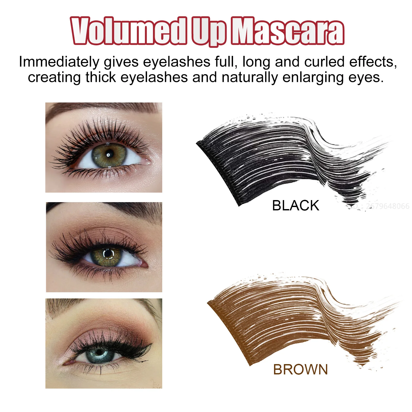 Volumed Up Long Curling Mascara, maquiagem natural à prova d'água, não manchas hidratantes cosméticos, preto e marrom