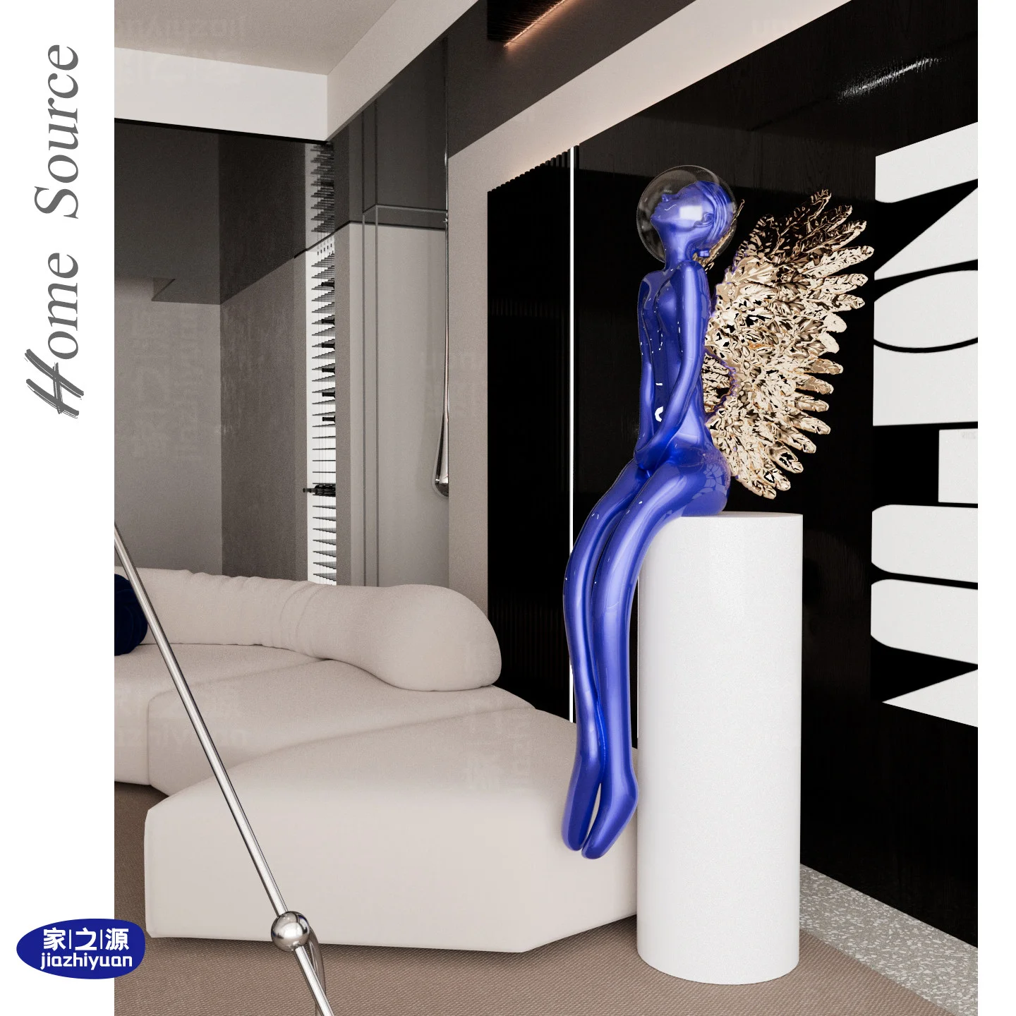 Source Modern Glass Steel Hotel Lobby Sales Office Hallway Living Room Foyer Girl Angel Landing Large Sculpture Character