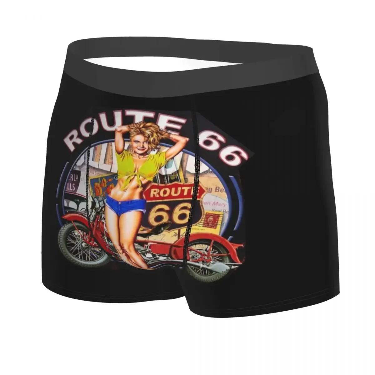 Male Fashion Americana Route 66 Underwear America Highway Boxer Briefs Stretch Shorts Panties Underpants