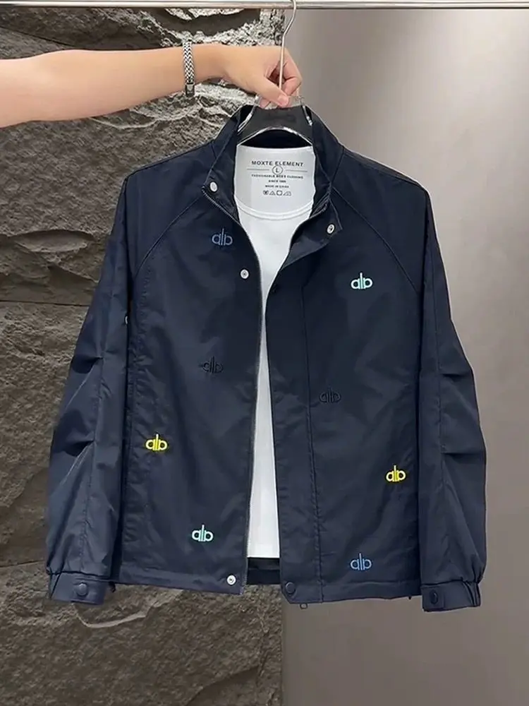 

Retro American Embroidered Stand Collar Jaet Men's Faionable Casual Double Layer Personali Top Trendy Brand Outerwear