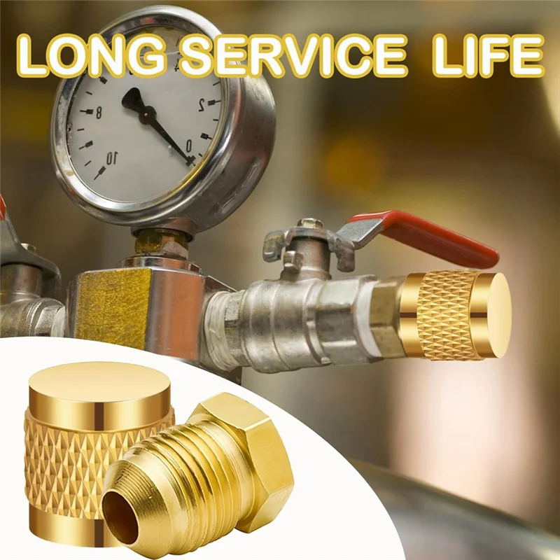 AT44-1/4Inch Flare Cap, Round Brass HVAC Locking Caps, W/Neoprene O-Ring Seal AC Service HVAC Valve Caps, (25 Pcs)