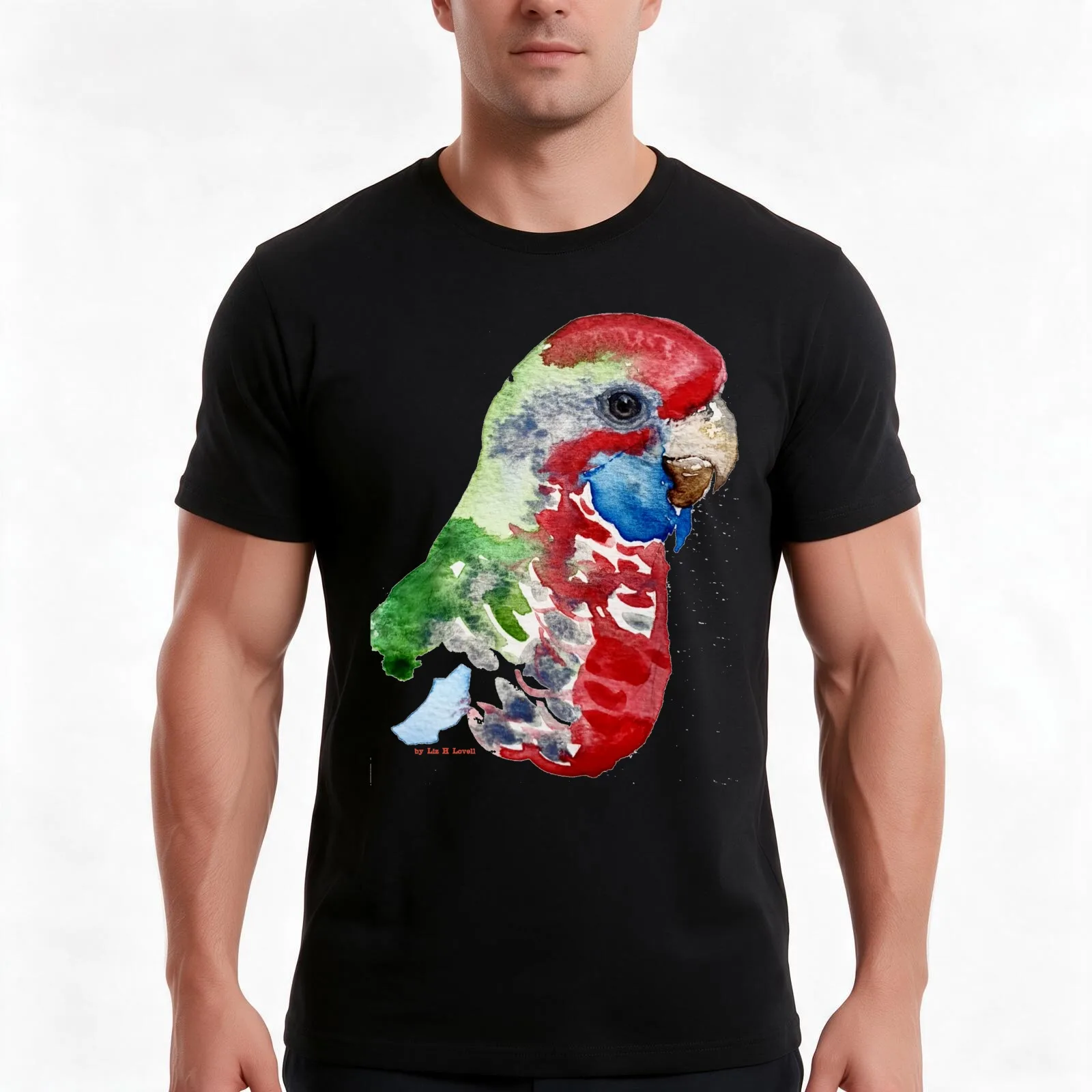 Beautiful Crimson Rosella Parakeet - Frameless T-Shirt, Summer Casual Cotton Tee, Oversized Streetwear Tops, Unisex Men Women