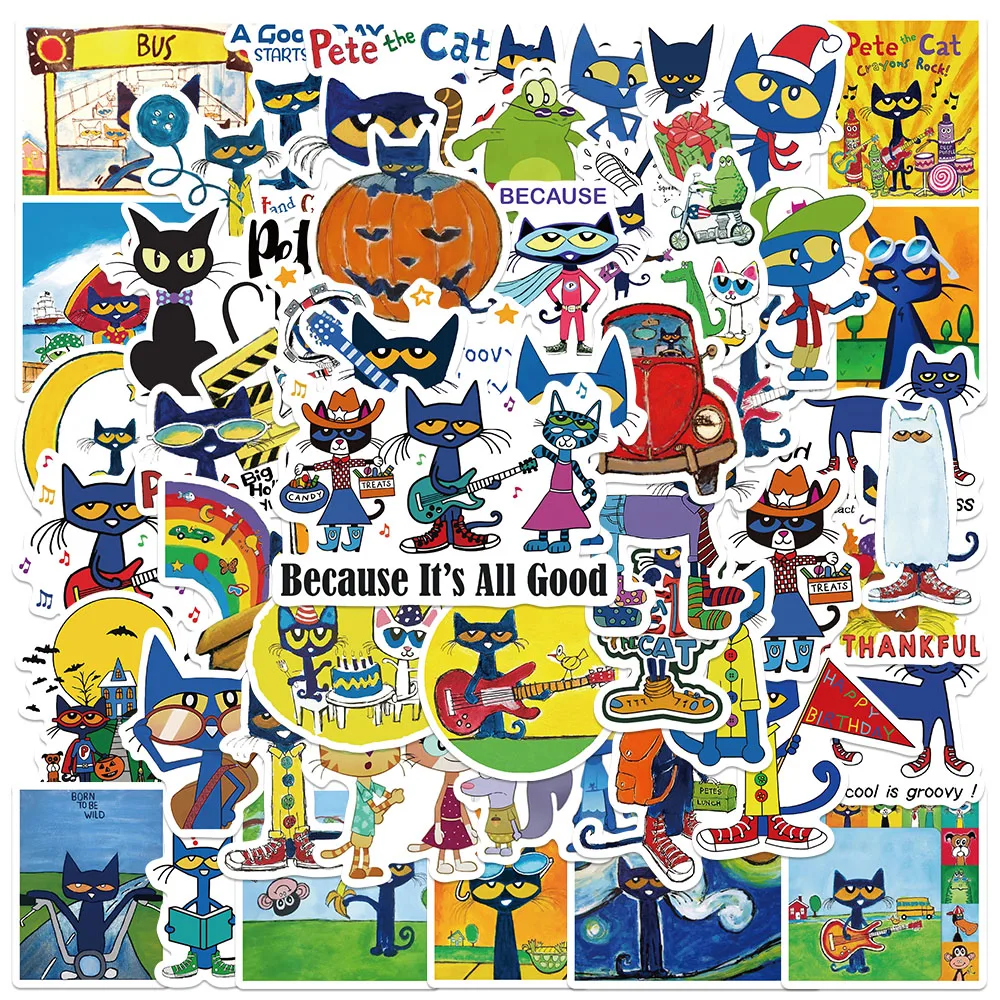 

50pcs Funny Cute Cartoon Anime Pete the Cat Stickers Water Bottle Decals Laptop Luggage Notebook Waterproof Vinyl Stickers