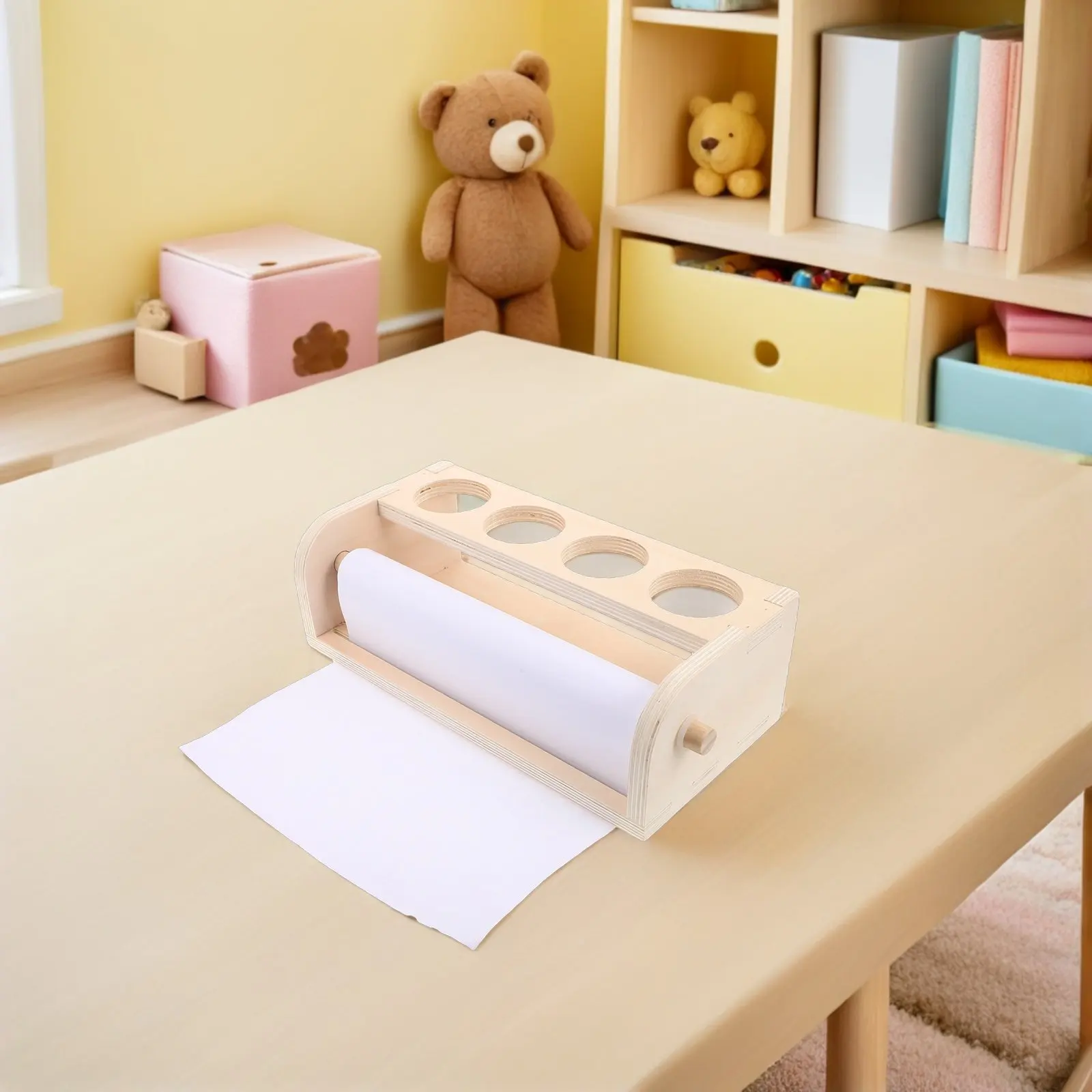 

Kids Wooden Art Easel Paper Roll Dispenser 500x29cm Compact Tabletop Painting Stand for Home Classroom Creative Drawing