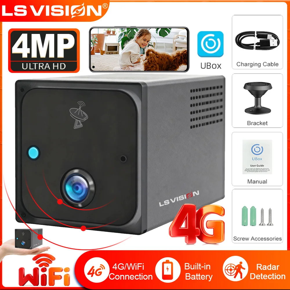 

LS VISION 4MP 4G/WiFi Mini Camera Indoor Surveillance Camera Radar Motion Detection Alert 2-Way Voice Battery Security Cameras