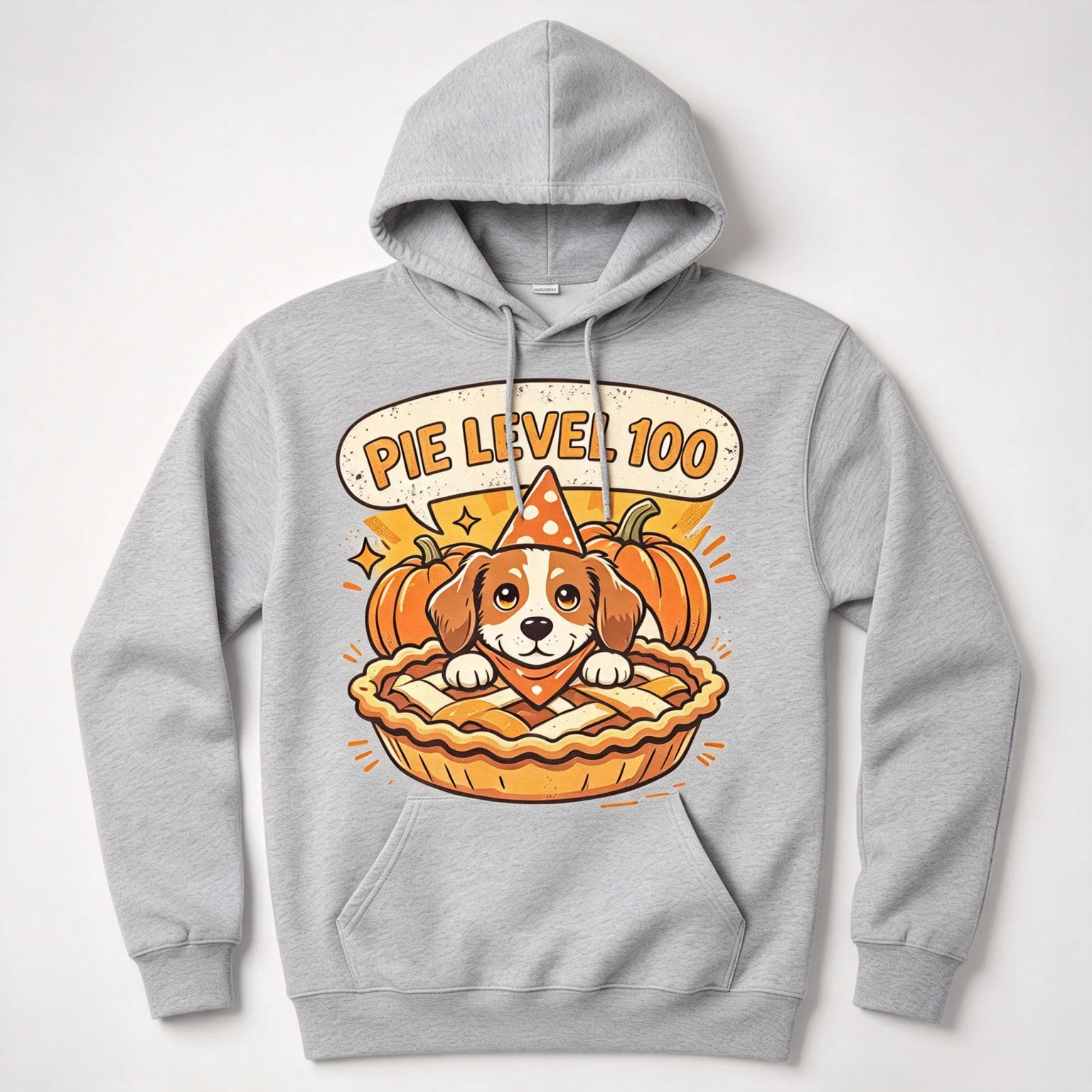 Men’s Casual Streetwear Hoodie “Pie Level 100” Comic Dog Print Casual Clothes Cotton Pullover Long Sleeve Male Hooded Sweatshirt