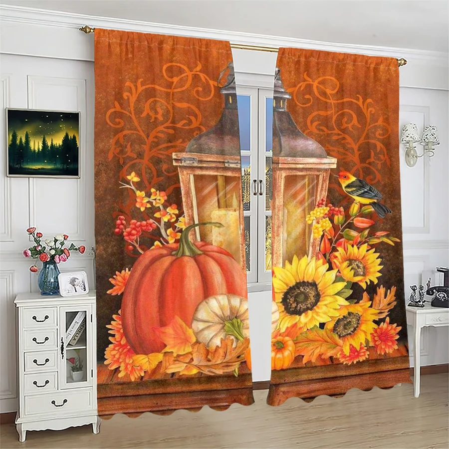 

Christmas pumpkin and sunflower printed curtains, Christmas decorations, home decorations, room decorations