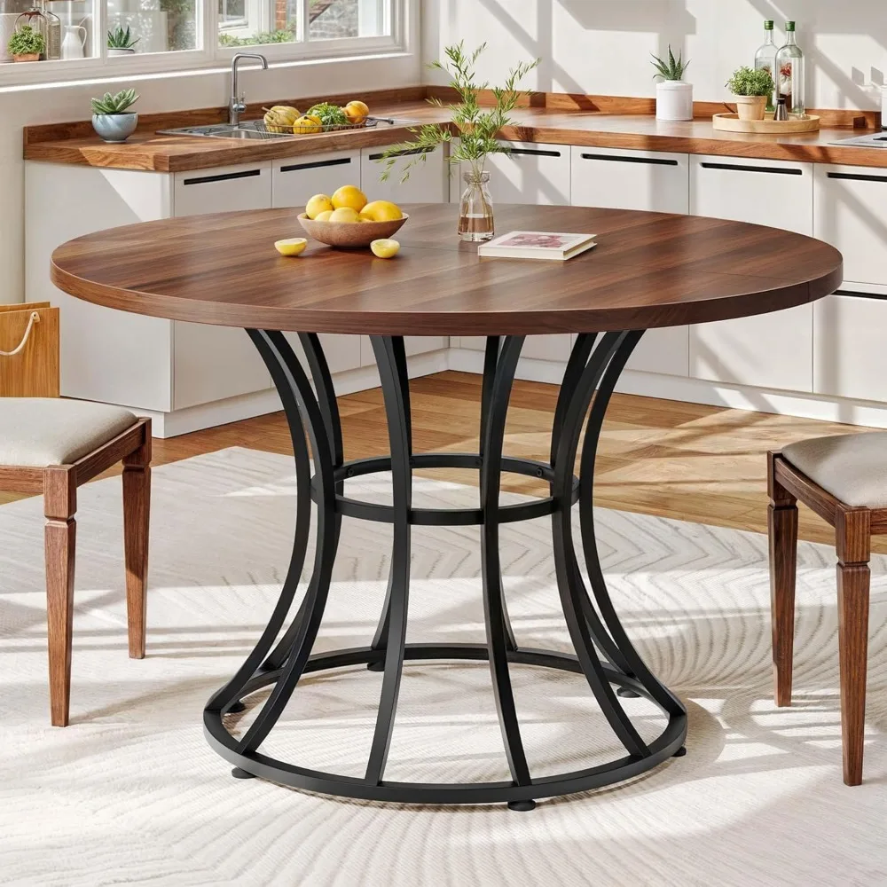 

Round Dining Table for 4-6 People 45.27 Inch Large Circle Kitchen Table Farmhouse Dinner Table with Heavy Duty Metal Base for K