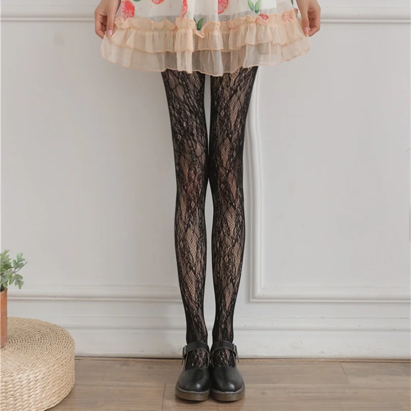 Elegant Women  Lace Patterned Tights Fishnet Floral Stockings Y2K Pattern Leggings Net Pantyhose Vintage