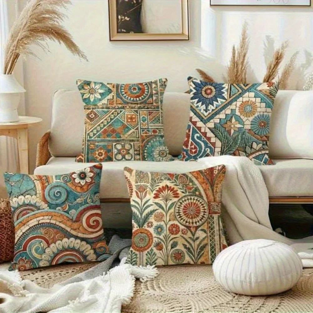 Exquisite Floral Patterned Double-sided Printed pillow cover Short plush Suitable living room bedrooms sofas throw cushion cover