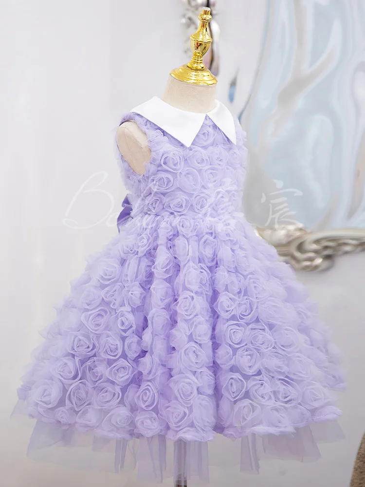 Girls' Dress2025New Three-Dimensional Rose Princess Dress Sweet Style Pettiskirt Performance Singing Host Recitation